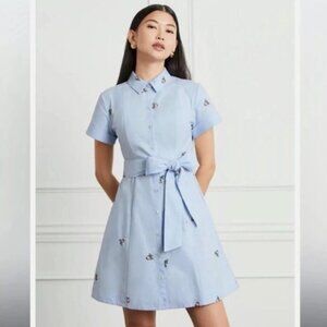 Hill House Laura Embroidered Floral Shirt Dress in Oxford Blue